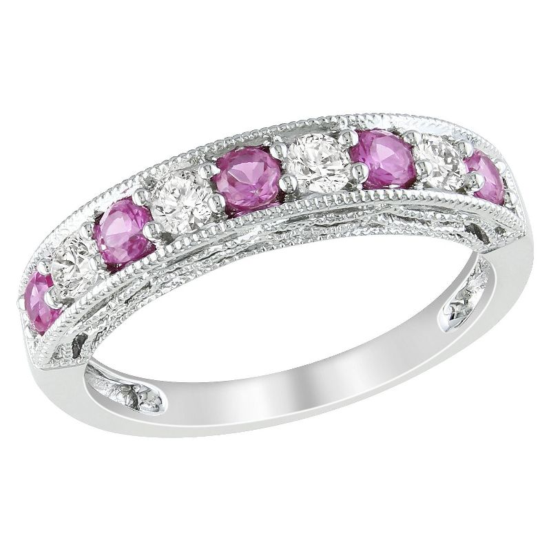 Silver 4/5ct Created Pink Sapphire and Created White Sapphire Ring, 1 of 6