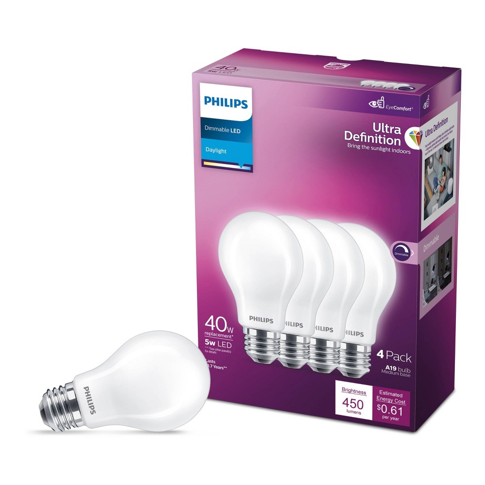 Photos - Light Bulb Philips UltraDef LED 40W Frosted Daylight A19 4P 