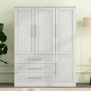 4 Door Wardrobe Armoire Closet with 3 Drawers, White - 1 of 3