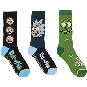 Rick And Morty Pickle Rick Athletic Cushioned Mid-Calf Crew Socks 3 Pairs - 1 of 4