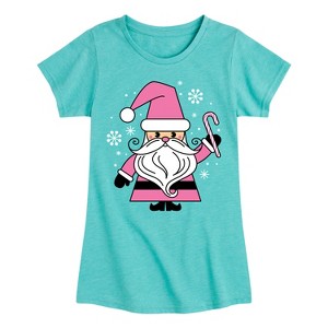 Girls' - Instant Message - Pink Santa Claus Christmas Fitted Short Sleeve Graphic T-Shirt - 1 of 4