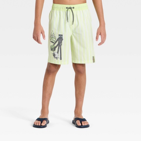 Minecraft Boys' Minecraft Striped Swim Trunks - Lime Green L