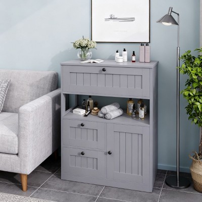 Hyleory Modern Bathroom Storage Cabinet with Drawer, Open Shelf & Adjustable Door Compartment