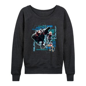 Women's - Disney - Hero's Duty Lightweight French Terry Wide Neck Long Sleeve Shirt - 1 of 4