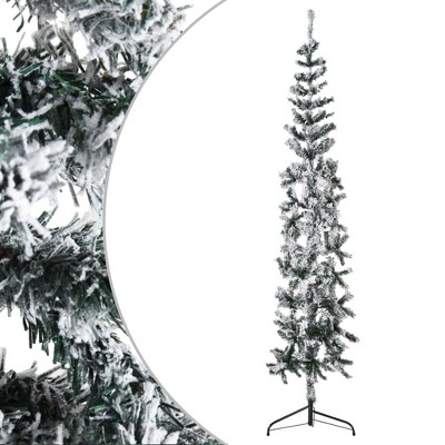 vidaXL Slim 6 ft Artificial Half Christmas Tree - Green and White with Flocked Snow, PVC Material