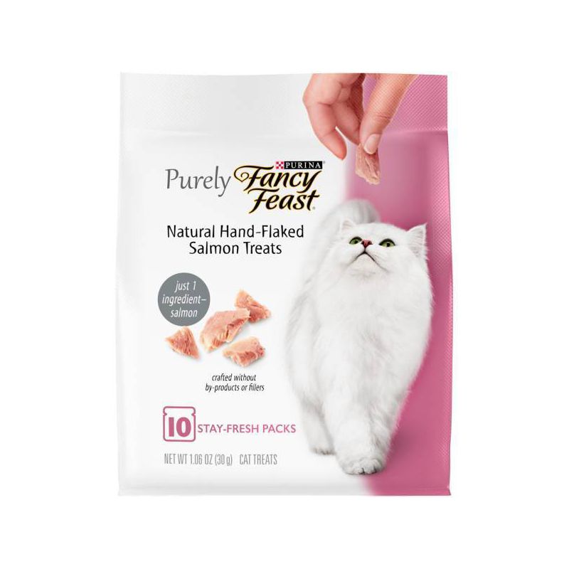 Purina Fancy Feast Purely Hand-Flaked Salmon Meaty Cat Treats - 1.06oz/10ct Pack, 1 of 8