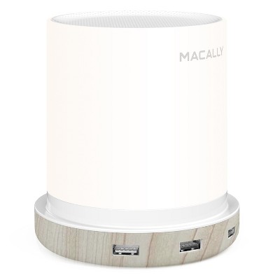 White Touch Control USB Table Lamp with Wooden Base