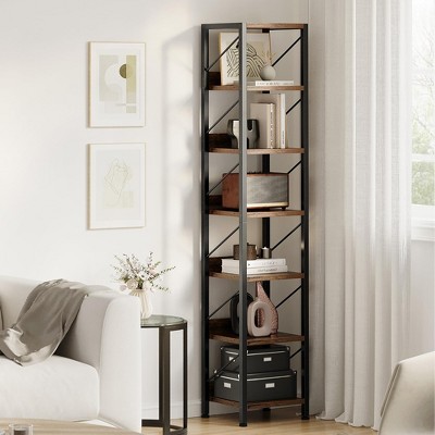 Narrow Bookshelf Tall Skinny Bookcase 6 Tier Storage