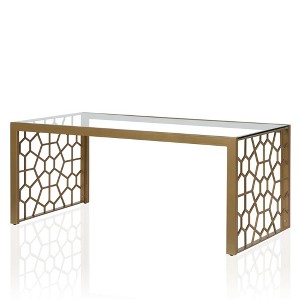 Juliette Glass Top Coffee Table with Tempered Glass Brass - CosmoLiving by Cosmopolitan: Modern Rectangle, C-Shape Base, 19"H x 46"W - 1 of 4