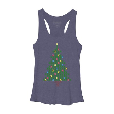 Women's Design By Humans Christmas Tree Cross Stitch By BettySue Racerback Tank Top