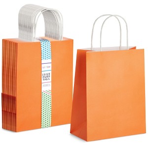 Blue Panda 25-Pack Orange Gift Bags with Handles - Medium Size Paper Bags for Birthday, Wedding, Retail (8x3.9x10 In) - 1 of 4