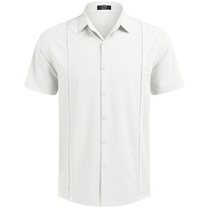 COOFANDY Mens Short Sleeve Cuban Guayabera Shirt Casual Summer Beach Button Down Shirts - 1 of 4