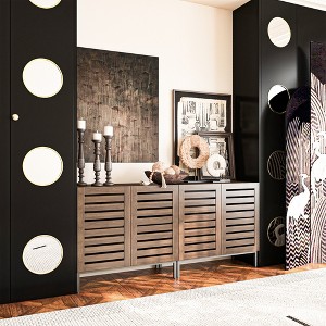 Farmhouse Sideboard Buffet Storage Cabinet with Strip Skeleton Door and Adjustable shelves, for living room dining room kitchen - 1 of 4