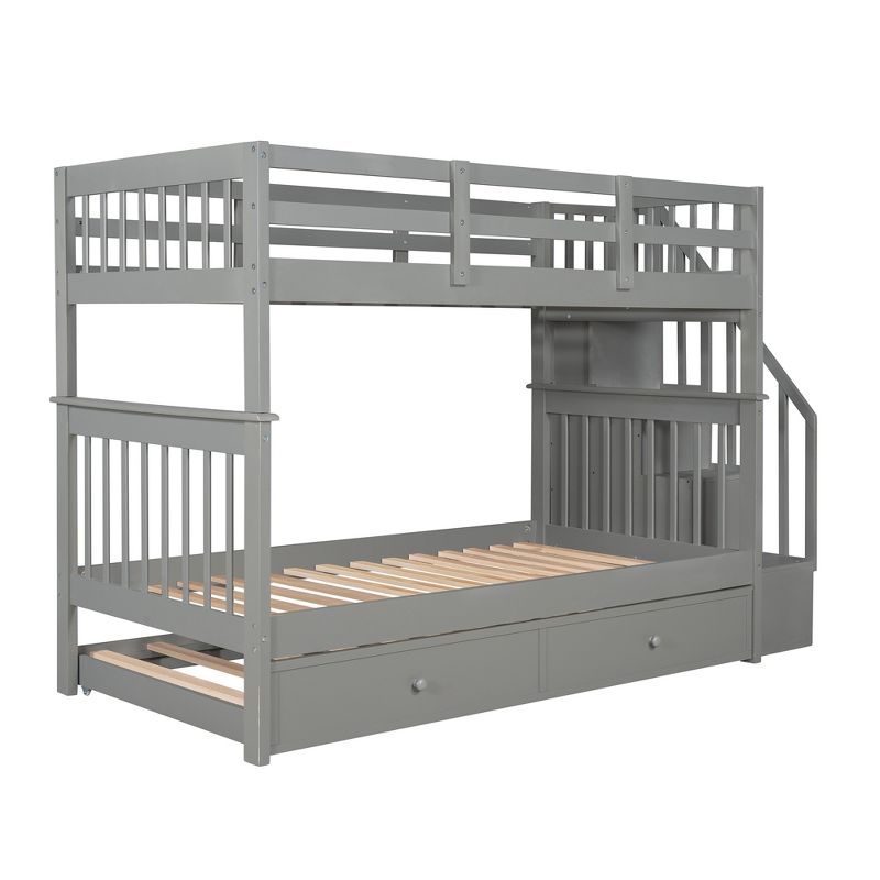 Twin-Over-Twin Bunk Bed with Twin Size Trundle and Storage Staircase 4W - ModernLuxe, 5 of 11