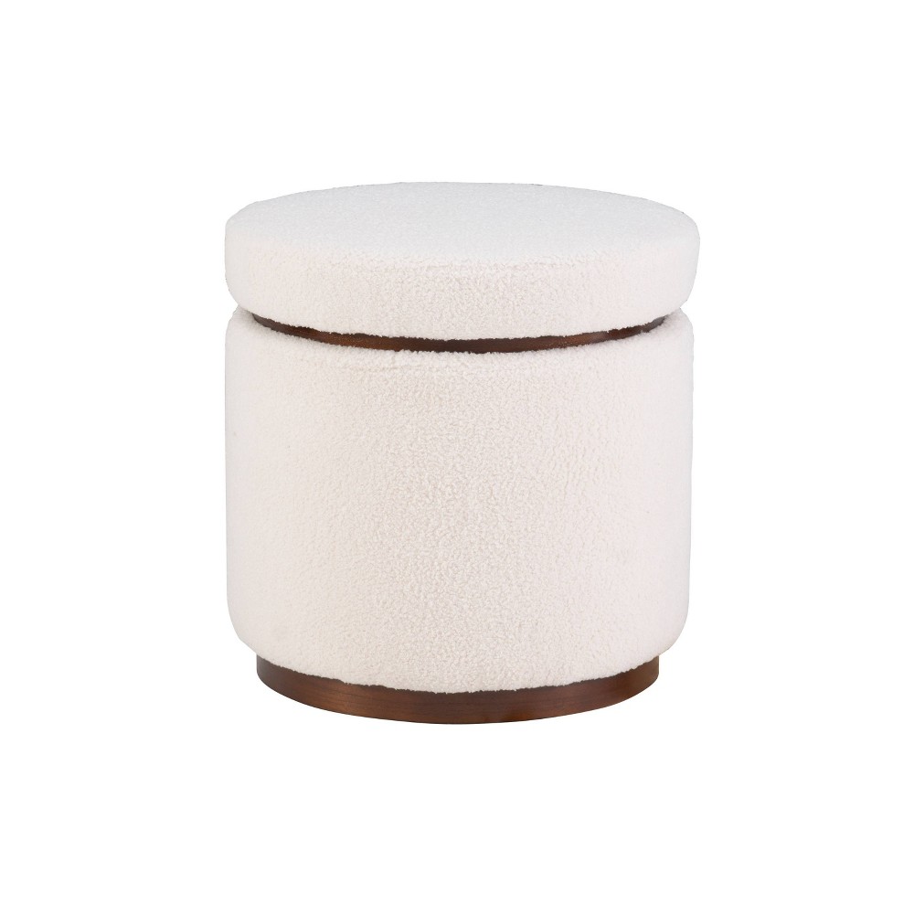 Photos - Pouffe / Bench Linon 18" Blanche Transitional Round Wood and Boucle Upholstered Storage Ottoman 