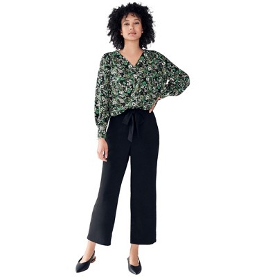 ellos Plus Size Wide Leg Crop Pant With Tie Waist