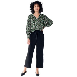 ellos Plus Size Wide Leg Crop Pant With Tie Waist - 10, Black - 1 of 4