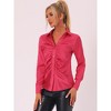 Allegra K Women's Long Sleeve Fashion Point Collar Button Up Satin Blouse - 3 of 4