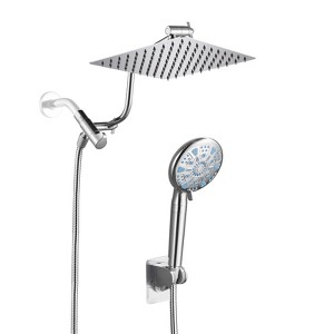 Cobbe Adjustable 8" High Pressure Dual Shower Head with 9-Spray Handheld Shower - 1 of 4