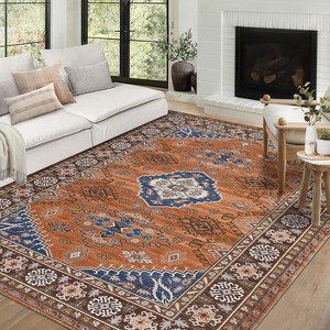 Washable Rug Vintage Distressed Non-Slip Foldable Low Pile Traditional Indoor Carpet for Living Room Bedroom Office - 1 of 4