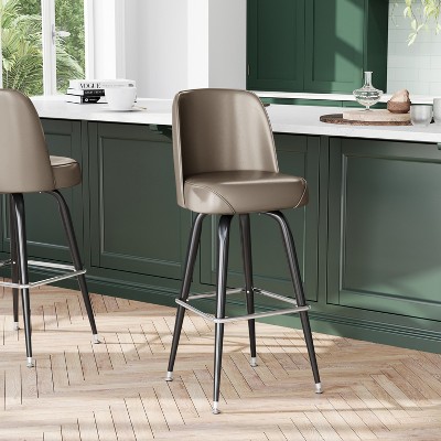 James Beige Vinyl Upholstered Swivel Metal Barstool with Footrest