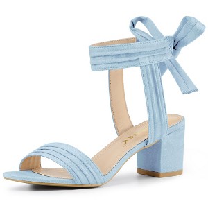 Allegra K Women's Back to College Open Toe Ankle Tie Back Block Heels Sandals - 1 of 4