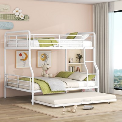 NicBex Full XL Over Queen Bunk Bed ,Metal Loft Bed with Guardrails and Ladder for Bedroom,Split Into 2 Beds,Black/White