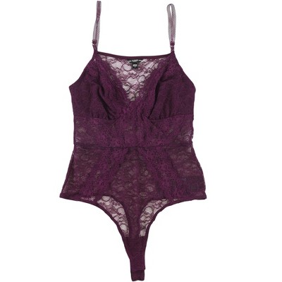 GUESS Womens Lace Thong Bodysuit Jumpsuit, Purple, X-Small