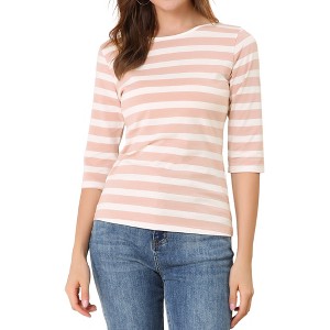 INSPIRE CHIC Women's Elbow Sleeves Boat Slim Fit Casual Stripe Animal Print Multi Floral Pattern T-Shirt - 1 of 4