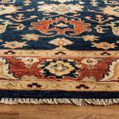 Heriz Navy and Rust Hand-Knotted Wool 6' x 9' Area Rug