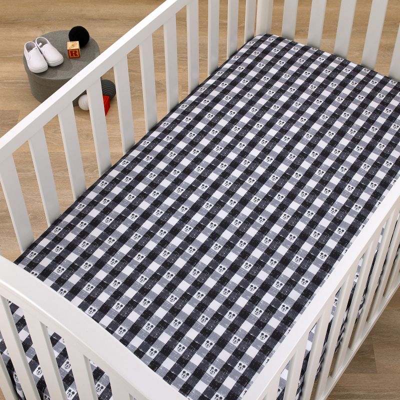 Disney Mickey Mouse - Black, White and Gray Plaid Nursery Fitted Mini Crib Sheet, 2 of 6