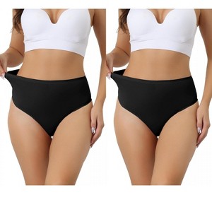 Allegra K Women's High Waist Tummy Control Stretch T-back Breathable Comfortable Thongs 2 Packs - 1 of 4