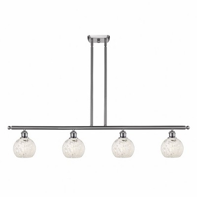 White Mouchette - 4 Light Stem Hung Island In Modern Style-8.5 Inches Tall and 48 Inches Wide