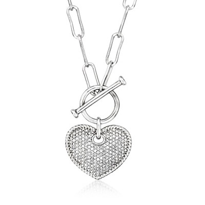 Ross-Simons 0.20 ct. t.w. Diamond Heart Toggle Necklace in Sterling Silver Size 18