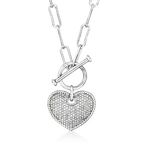 Ross-Simons 0.20 ct. t.w. Diamond Heart Toggle Necklace in Sterling Silver Size 18 - 1 of 3