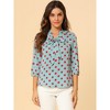INSPIRE CHIC Women's Ruffle Shoulder Polka Dots Elastic Cuff 3/4 Sleeves Bow Tie Neck Blouse - 2 of 4
