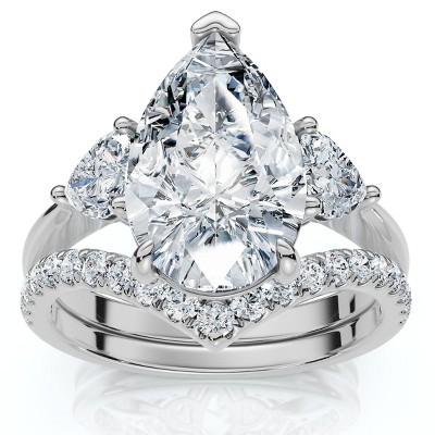 Pompeii3 Certified 3.60Ct  Diamond Engagement Wedding Ring Set 14k Gold or Pt Lab Created