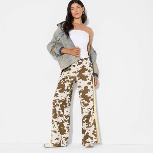 Women's Cow Print Pull-On Graphic Pants - Brown - 1 of 3
