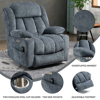 Up to 350 LBS Lift Recliner Chair, Heavy Duty Motion Mechanism with 8-Point Vibration Massage and Lumbar Heating, USB and Type-C Ports