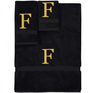 BC BARE COTTON Monogrammed Towel Set, Personalized Gift, Set of 3 - Black - Gold Block - 1 of 4