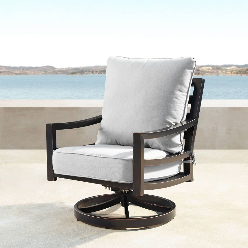 Oakland Living 2pk Deep Seating Swivel Rocking Aluminum Outdoor Patio Club Chairs Gold, 4 of 8