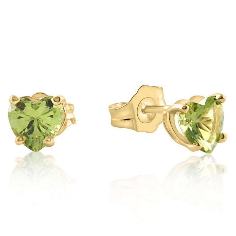 Pompeii3 1ct Heart Shape Peridot Studs Solid 14K Yellow Gold, 2 of 4