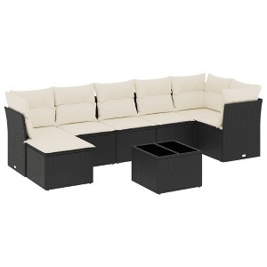 vidaXL 8 Piece Patio Sofa Set with Cushions - Black and Cream With Table - 1 of 4