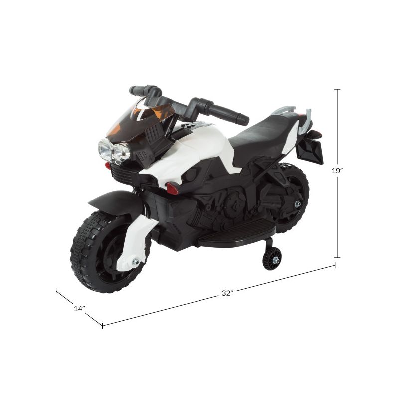 Toy Time Kids Motorcycle - Electric Ride-On with Training Wheels and Reverse Function - White and Black, 2 of 11