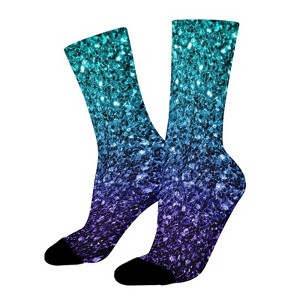 Beautiful Aqua Blue Glitter Print Women Printed Crew Socks Funny Funky Socks Soft Polyester Novelty Gifts for Artists Men - 1 of 1
