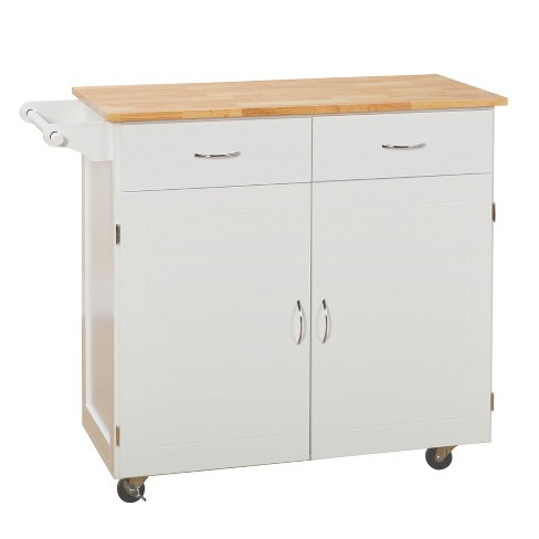 Large Kitchen Cart With Wood Top White - Buylateral : Target
