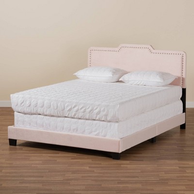 Luxurious Light Pink Velvet Full Bed with Nailhead Trim and Upholstered Headboard