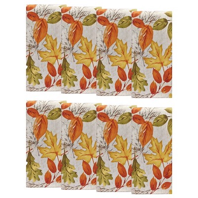 Autumn Leaves Fall Printed Napkins, Set of 8 - 17" x 17" - Orange/Yellow - Elrene Home Fashions