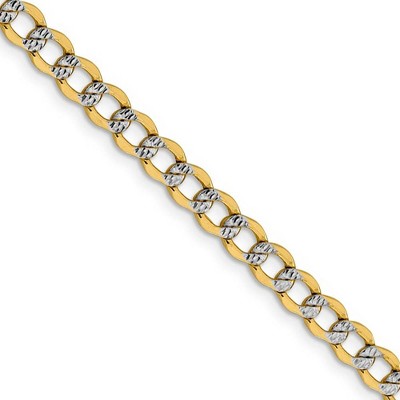 Black Bow Jewelry 5.25mm 14k Yellow Gold & Rhodium Hollow Pave Curb Chain Necklace