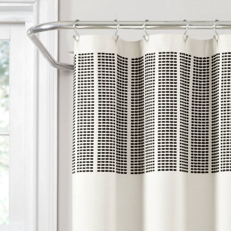 Stitched Woven Striped Yarn Dyed Cotton Shower Curtain Ivory/Black - Lush D&#233;cor, 3 of 7